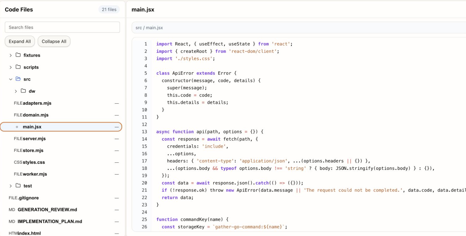 Code Review: inspect the saved generated source for the selected output.